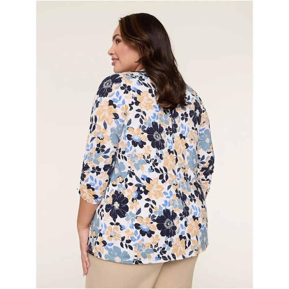Lane Bryant Floral Open Front Cardigan Womens 18/20 Blue Yellow Stretch Duster